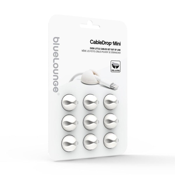Bluelounge CableDrop Mini, Självhäftande hållare för sladdar, 9- Vit