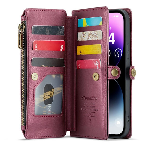 CASEME Plånboksfodral Konstläder för iPhone 14 Pro Max - Vinröd