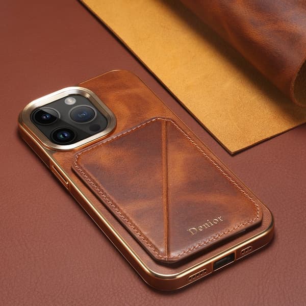 DENIOR Mobilskal till iPhone 14 Pro Max Äkta Läder + TPU + PC - Brun