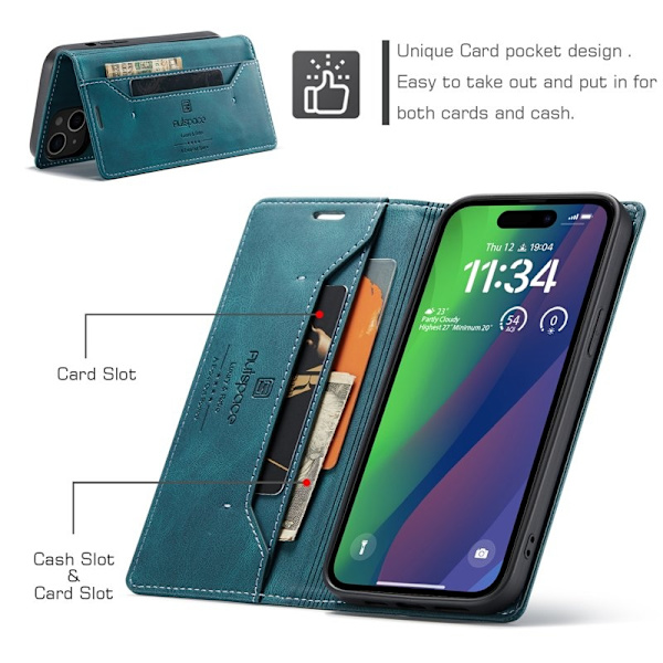 AUTSPACE iPhone 15 Plus Wallet Fodral KonstLäder - Blå