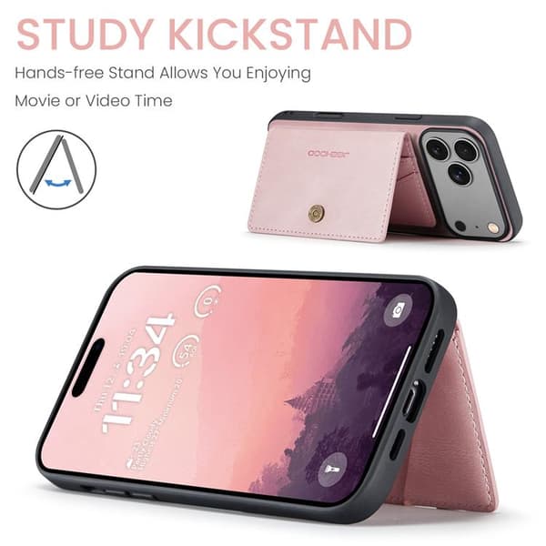 JEEHOOD Mobilskal till iPhone 17 Pro Konstläder Plast Avtagbar - Rosa Rosa