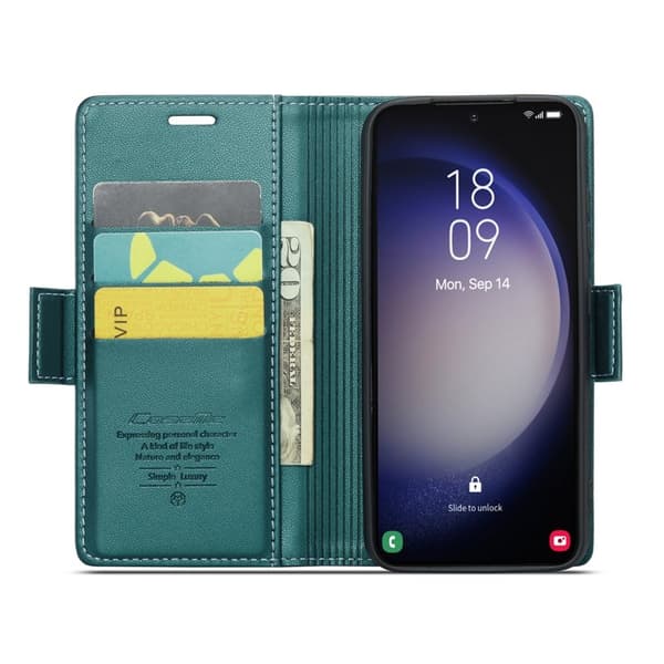 CASEME Plånboksfodral Konstläder för Samsung Galaxy S23+ - Grön