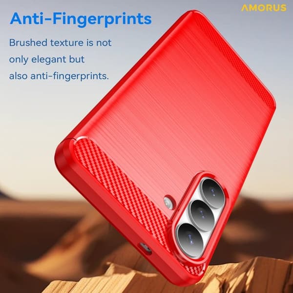 AMORUS Mobilskal till Samsung Galaxy S26 Plus Kolfiber Textur Skydd - Röd