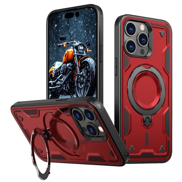 iPhone 15 Pro Max Skal Plast Militärt Skydd Kickstand - Röd