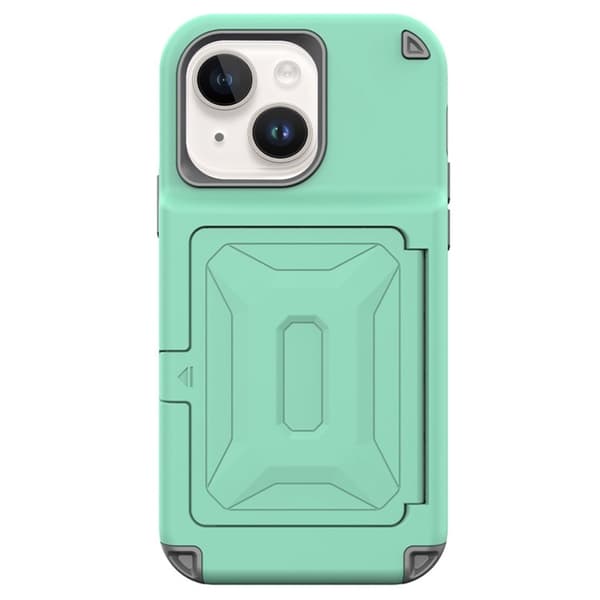 iPhone 14 Plus Skal Korthållare Mirror Kickstand - Grön Grön