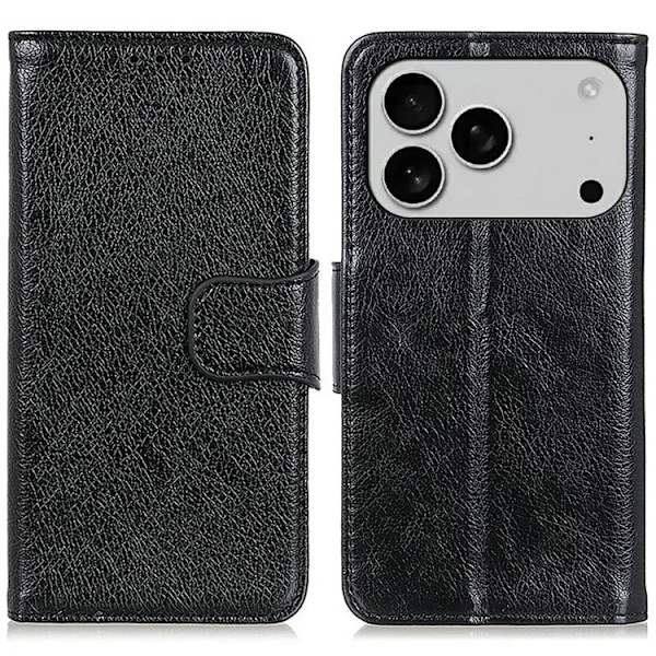 iPhone 17 Pro Plånboksfodral Äkta läder - Svart Svart