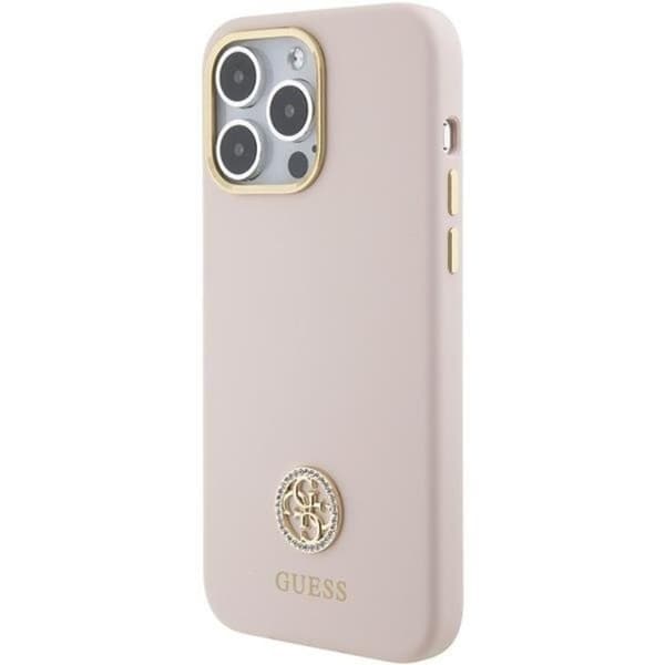 Guess Mobilskal till iPhone 15 Pro Max Silikon Logo Strass - Rosa Rosa