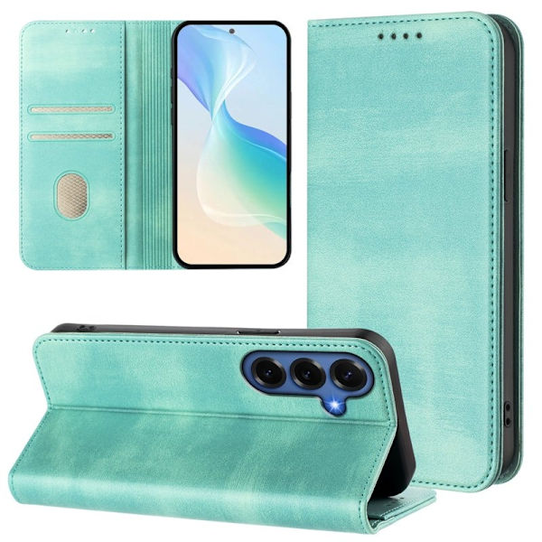 Samsung Galaxy S26+ Plånboksfodral Konstläder Retro Textur - Mintgrön