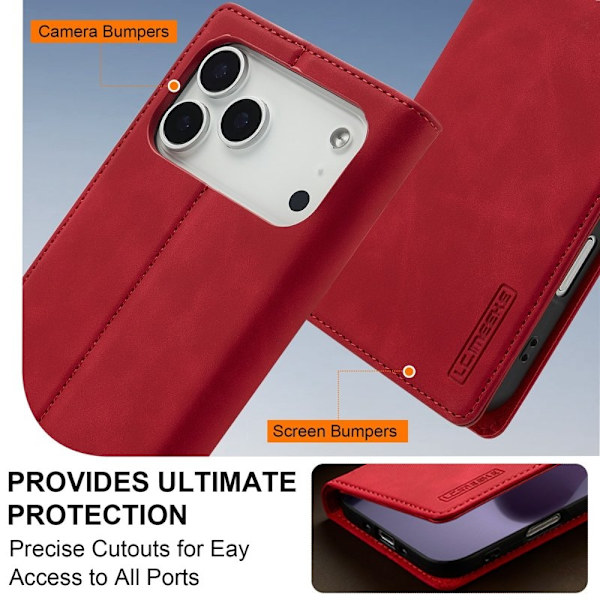 LC.IMEEKE iPhone 17 Pro Plånboksfodral Konstläder- Röd