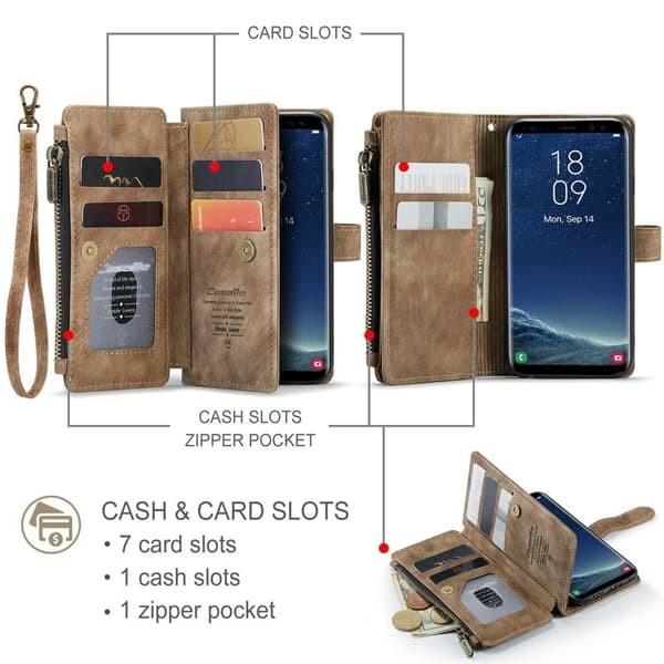 CASEME Konstläder Plånboksfodral för Samsung Galaxy S22 5G - Brun