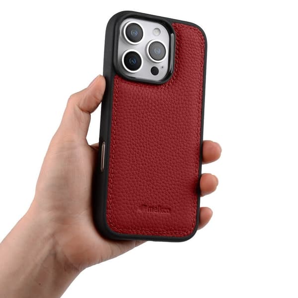 MELKCO Mobilskal till iPhone 16 Pro Max Äkta Läder Belagt PC - Röd