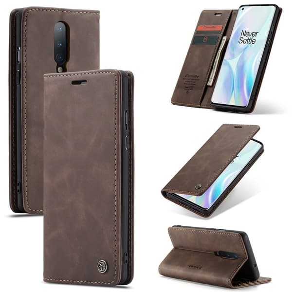 CASEME 013 Auto-absorberande Konstläder Plånboksfodral OnePlus 8 - Brun