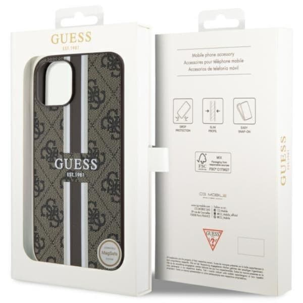 Guess iPhone 14 Mobilskal MagSafe 4G Printed Stripes - Brun Brun