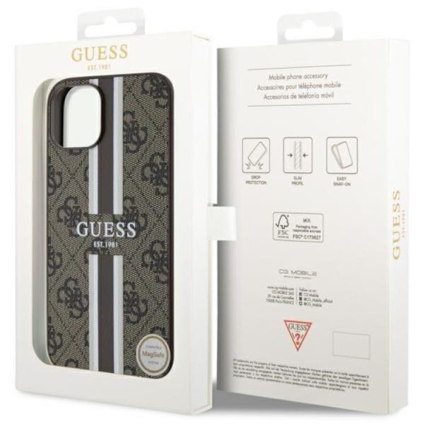 Guess iPhone 14 Mobilskal MagSafe Printed Stripes - Brun