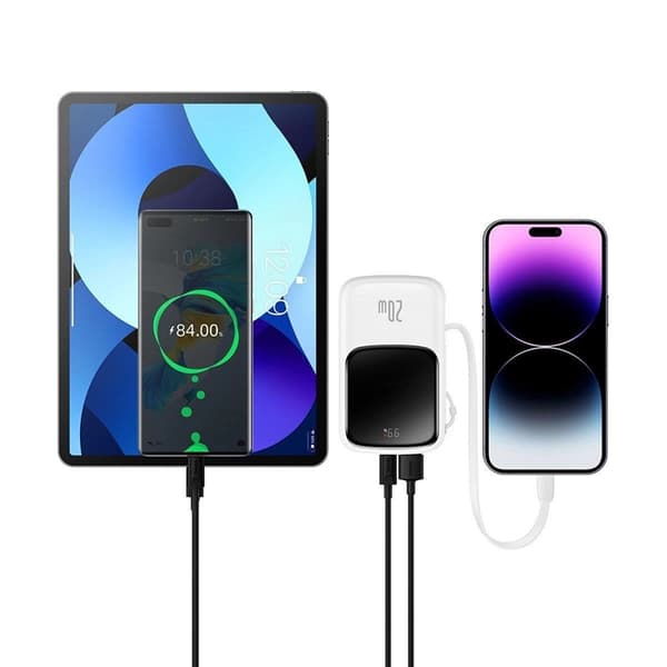 Baseus Powerbank Qpow 10000mAh 20W med Inbyggd Lightning Kabel - Vit Vit