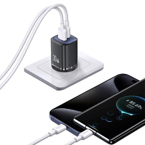 USAMS Vægoplader CC254 30W GaN USB-C/USB-A HC-serie CC254TC03 - Lilla
