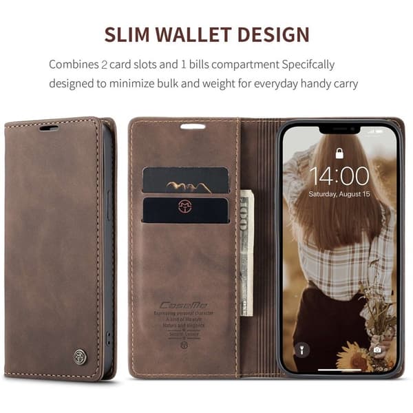 CASEME 013 Wallet Mobilskal KonstLäder för iPhone 13 - Brun