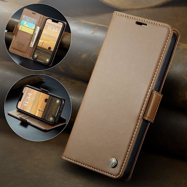 CASEME Plånboksfodral Konstläder för iPhone 16e RFID-Skydd - Brun