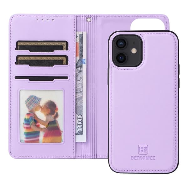 BETOPNICE iPhone 12 / 12 Pro Plånboksfodral - Avtagbart Konstläder - Lila
