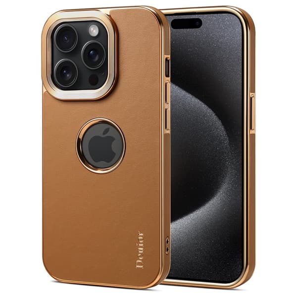 DENIOR Mobilskal till iPhone 15 Pro Max Äkta Läder Elektropläterad - Khaki