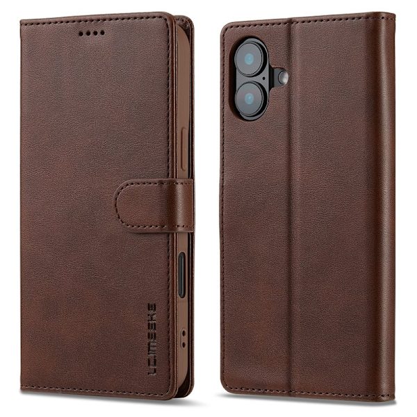 LC.IMEEKE iPhone 16 Plånboksfodral Calf Texture Konstläder- Brun
