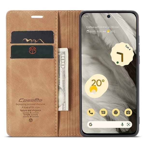 CASEME 013 Series Mobilskal till Google Pixel 8 Magnetisk KonstLäder Brun