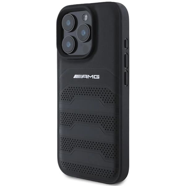Mercedes telefontaske til iPhone 16 Pro Max AMG læderprægede linjer Black