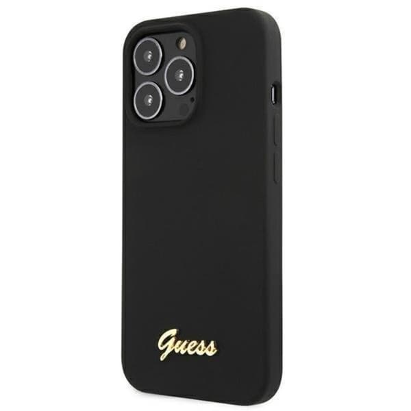 Guess iPhone 13 Pro Skal Magsafe Silicone Script Guld Logo - Svart Svart