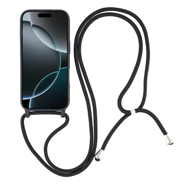 Mobilskal till iPhone 17 Pro Max TPU Shockproof med Lanyard - Svart Svart