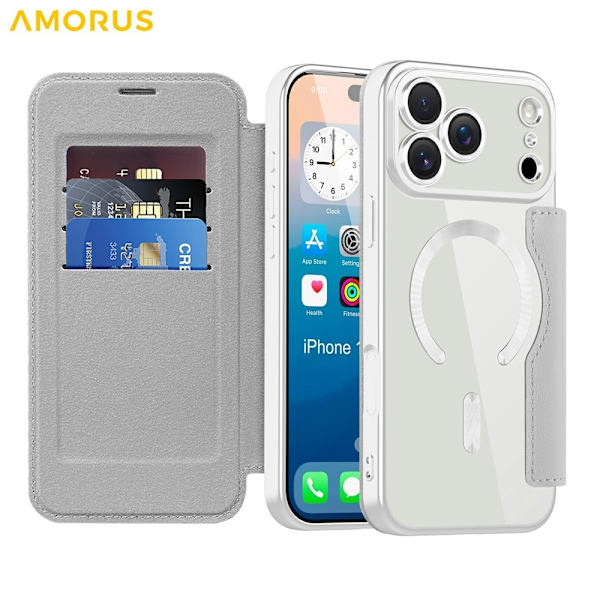 AMORUS iPhone 17 Pro Plånboksfodral MagSafe RFID-Skydd - Grå Grå