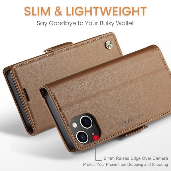CASEME Plånboksfodral Konstläder för iPhone 15 RFID-Skydd - Brun