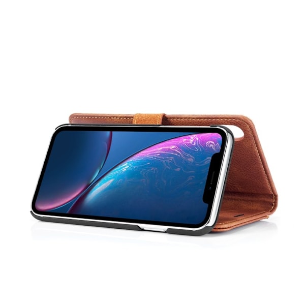 DG.MING iPhone XR Plånboksfodral i Äkta lädermed Ställfunktion - Brun
