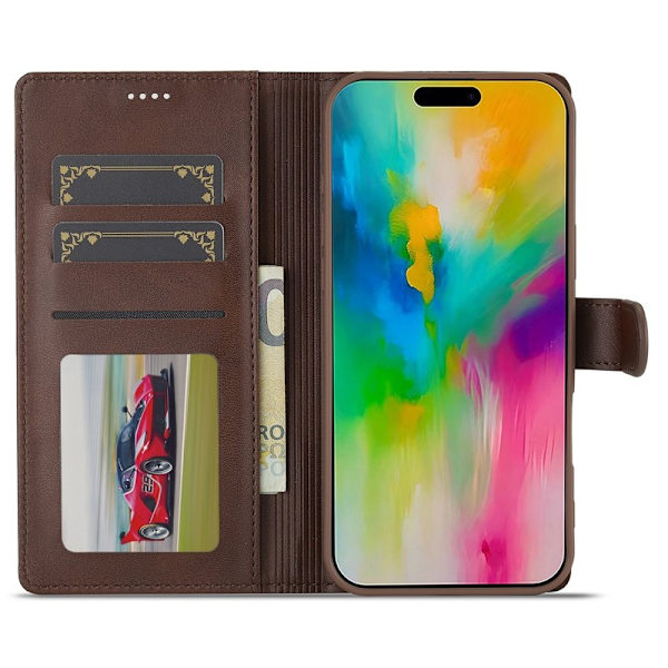 LC.IMEEKE iPhone 16 Pro Max Plånboksfodral Konstläder - Brun