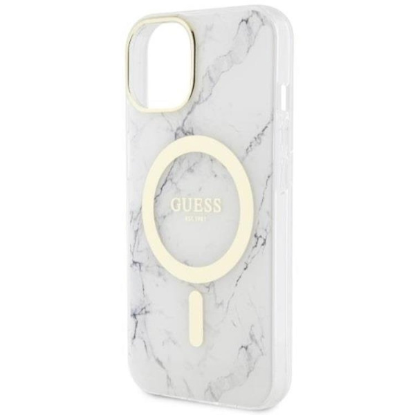 Guess Mobilskal till iPhone 14 Plus MagSafe Marble - Vit