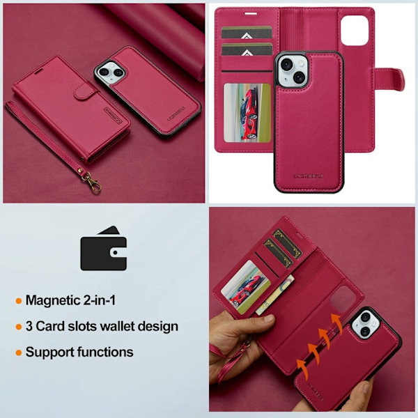 LC.IMEEKE L2 Series iPhone 15 Plus Plånboksfodral Konstläder - Röd