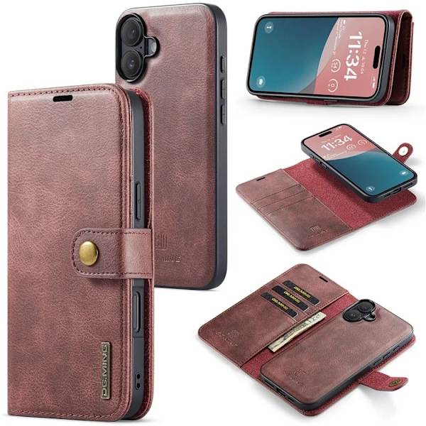 DG.MING iPhone 16 Plånboksfodral Äkta läder Röd