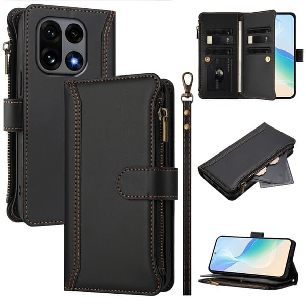 OnePlus 15 5G Plånboksfodral Zipper Konstläder Svart
