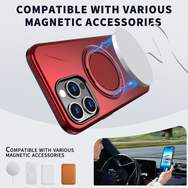 Mobilskal till iPhone 15 Pro Max MagSafe Rotating Kickstand TPU + PC Röd