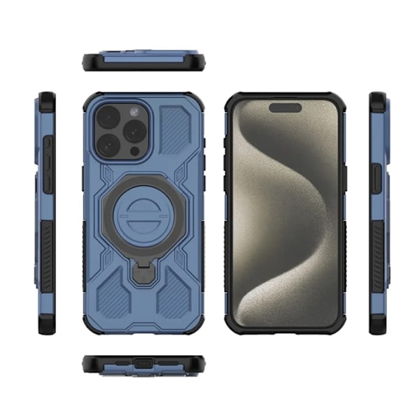 Mobilskal till iPhone 15 Pro Plast Shockproof med Rotating Kickstand - Blå