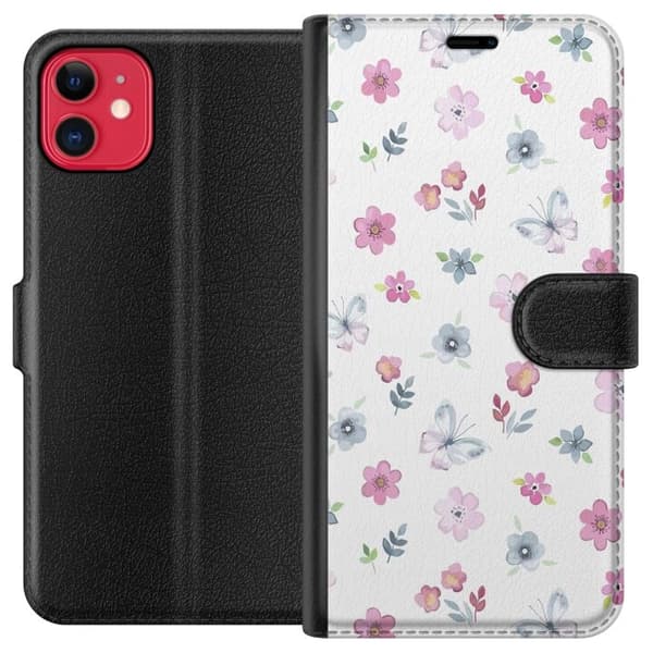 Pung Etui til Apple iPhone 11 med Blomster og Sommerfugle