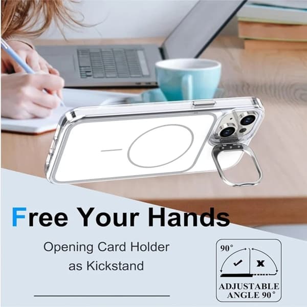 Mobilskal till iPhone 15 MagSafe Lens Kickstand med Handrem - Vit Vit