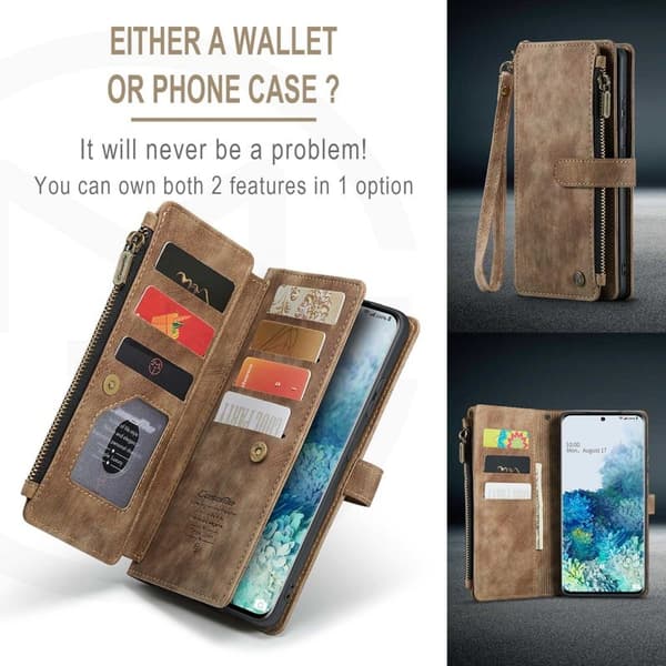 CASEME Konstläder Plånboksfodral för Samsung Galaxy S20 Plus - Brun