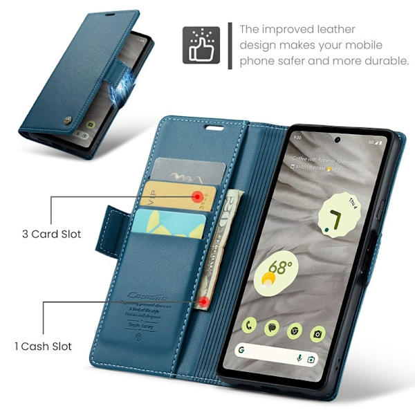 CASEME Plånboksfodral Konstläder till Google Pixel 7a - Blå