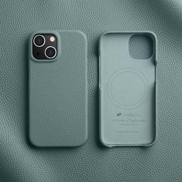 MELKCO Mobilskal till iPhone 14 Plus Äkta Läder PC Skydd Blå
