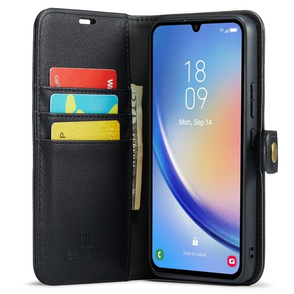 DG.MING Samsung Galaxy A34 5G Äkta Läder Plånboksfodral Svart