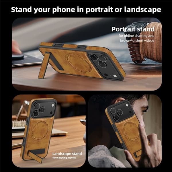 Mobilskal till iPhone 17 Pro Max MagSafe Kickstand Läder - Brun Brun