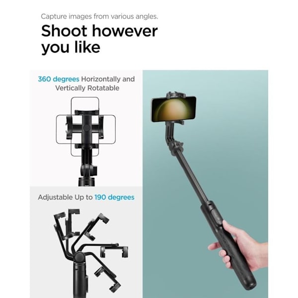 Spigen Bluetooth Selfie Stick Tripod - Musta Svart