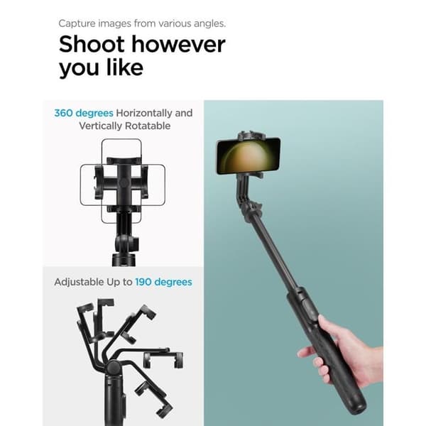 Spigen Bluetooth Selfie Stick Tripod - Sort Svart
