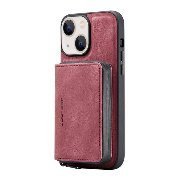 JEEHOOD Kickstand 2-in-1 Hybrid Konstläder Plånboksfodral iPhone 13 mini - Röd
