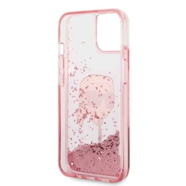 Karl Lagerfeld iPhone 14 Skal Liquid Glitter Head - Rosa